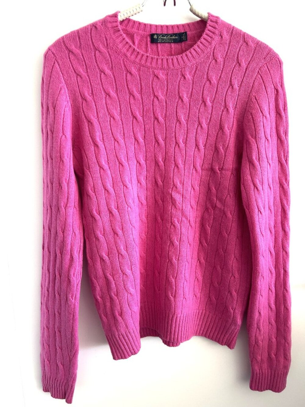 Brooks Brothers 100% Cashmere Cable Knit Hot Pink Sweater Sz M